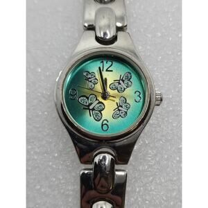 Kelly Irish St Patrick Butterfly Emerald Green Yellow Silver Bracelet Band Watch